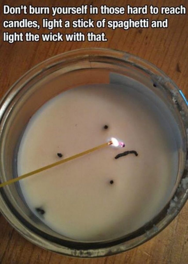Use spaghetti as a wick to light a candle