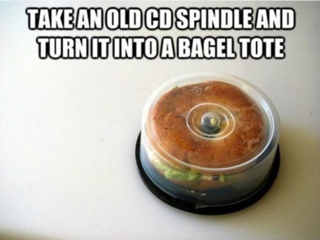 cd spindle as bagel tote
