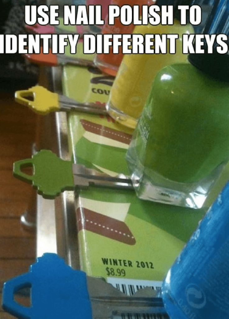 use nail polish on keys to better identify them