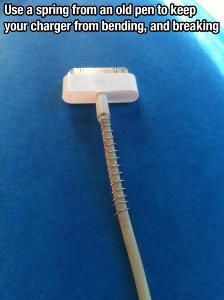 Use an old spring from a pen to keep your cables from bending and breaking