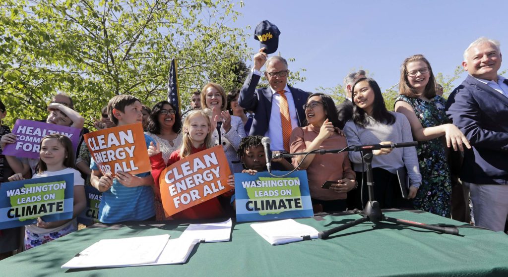 Gov. Jay Inslee with clean energy supporters