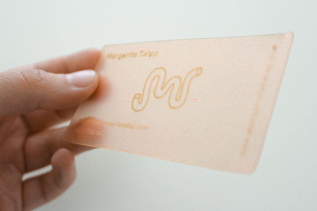 A transparent business card made algae-based bioplastic