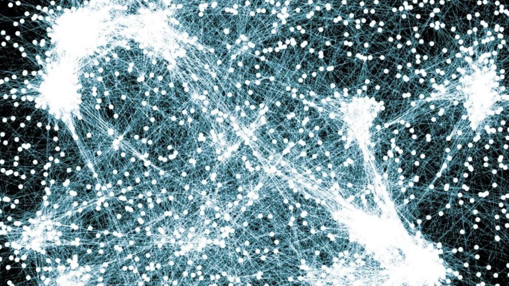 "Genes and proteins in cells interact in many different ways. Each dot represents a gene; the lines are their interactions. For the first time, the new method uses biotechnology to influence entire gene networks in one single step."