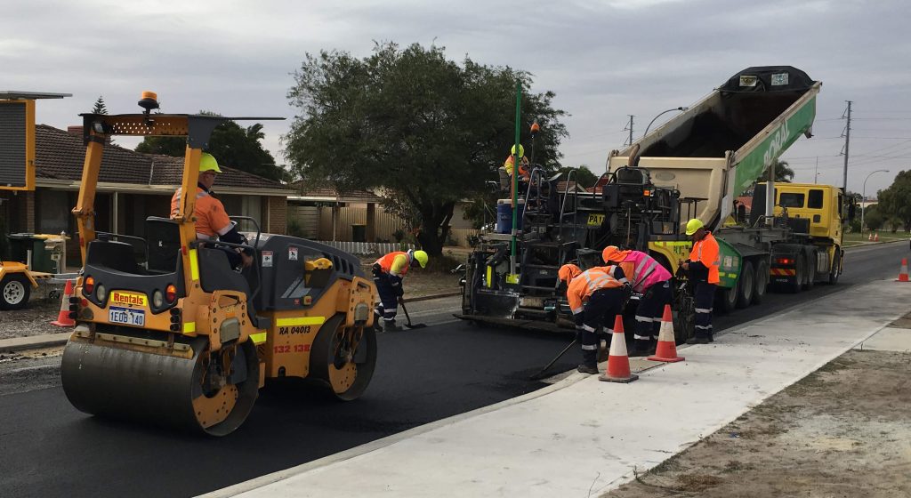 The footpath and road was made using an aggregate formed from a mass of shredded recycled plastics and leftover glass particles.