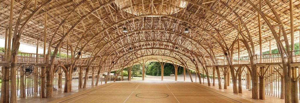 earthquake-proof bamboo sports hall has carbon-zero footprint