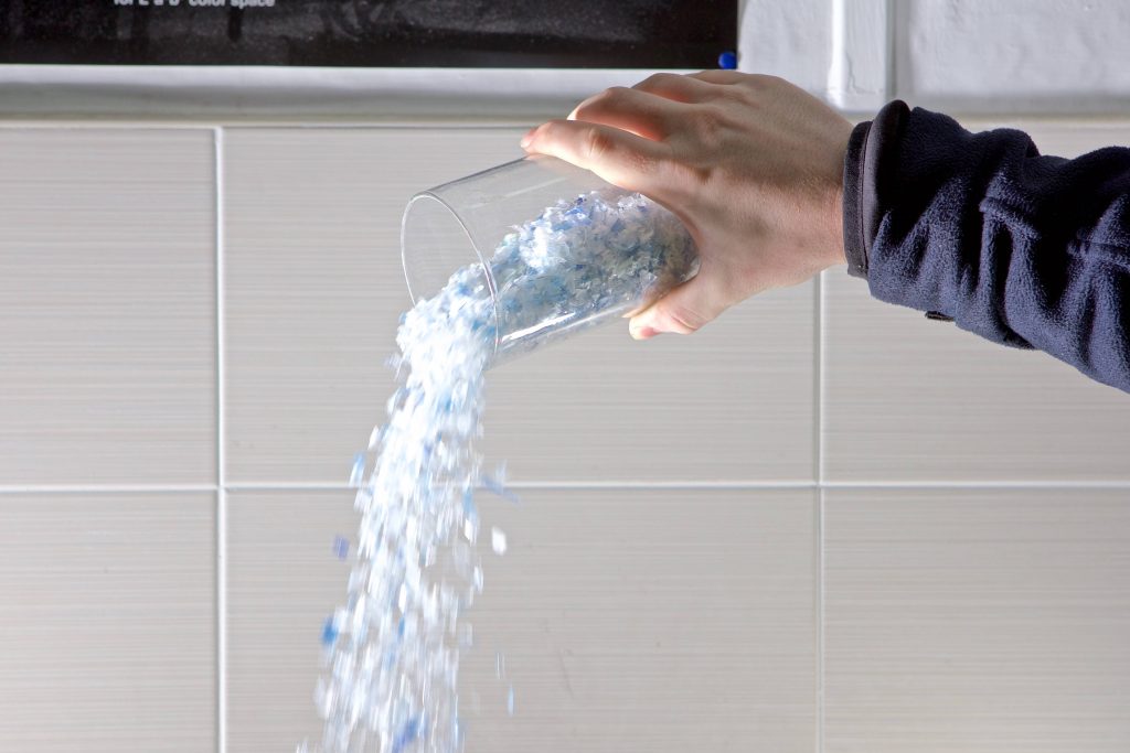 Recycled plastic flakes made by Viridor who have signed a deal with Unilever