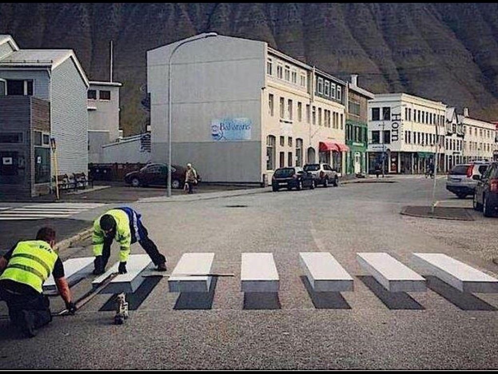 Iceland's 3D Zebra Striped Crosswalk To Slow Down Cars