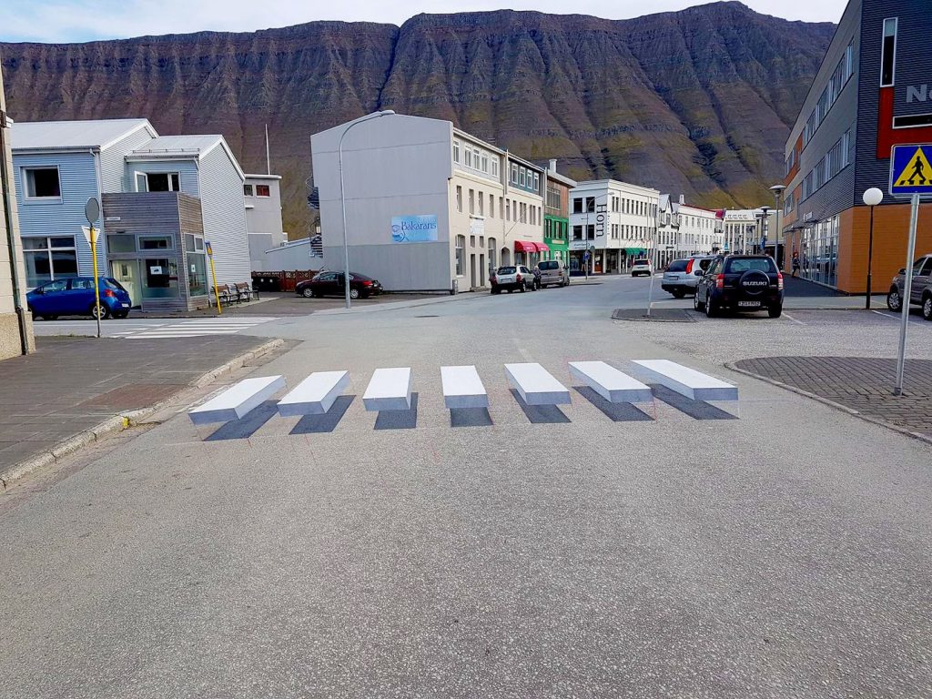 Iceland's 3D Zebra Striped Crosswalk To Slow Down Cars