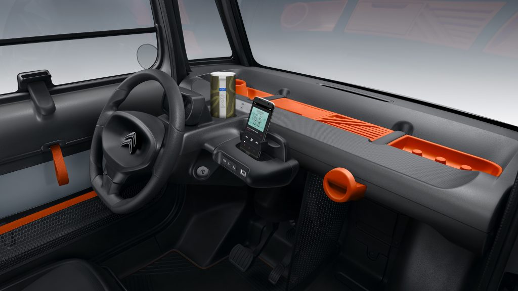 Citroën Ami dashboard with samartphone integration.