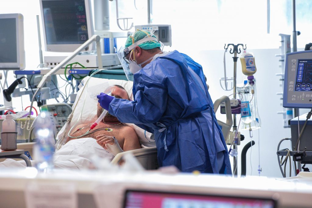 Patient receiving ventilator care
