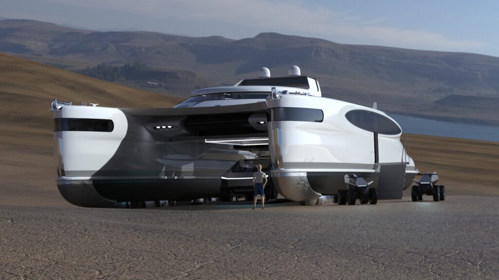 Solar-Powered Amphibious Superyacht Can Move On Sand Like A Crab