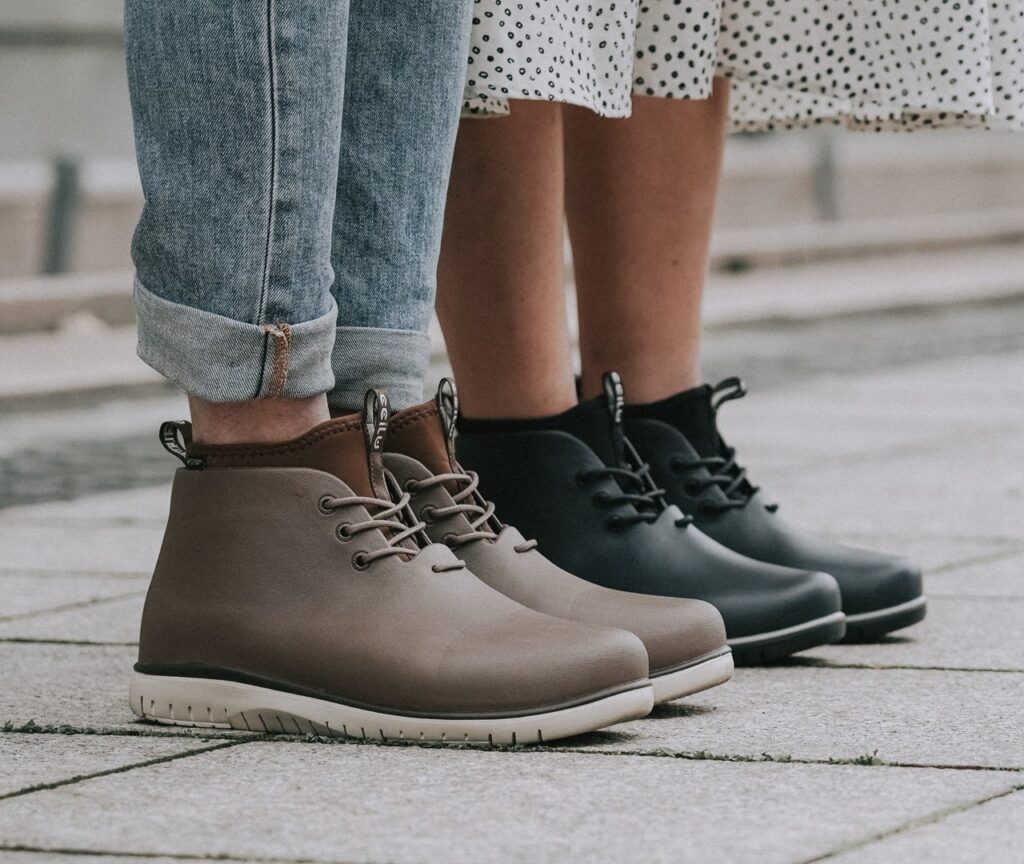 Brown and black shoes