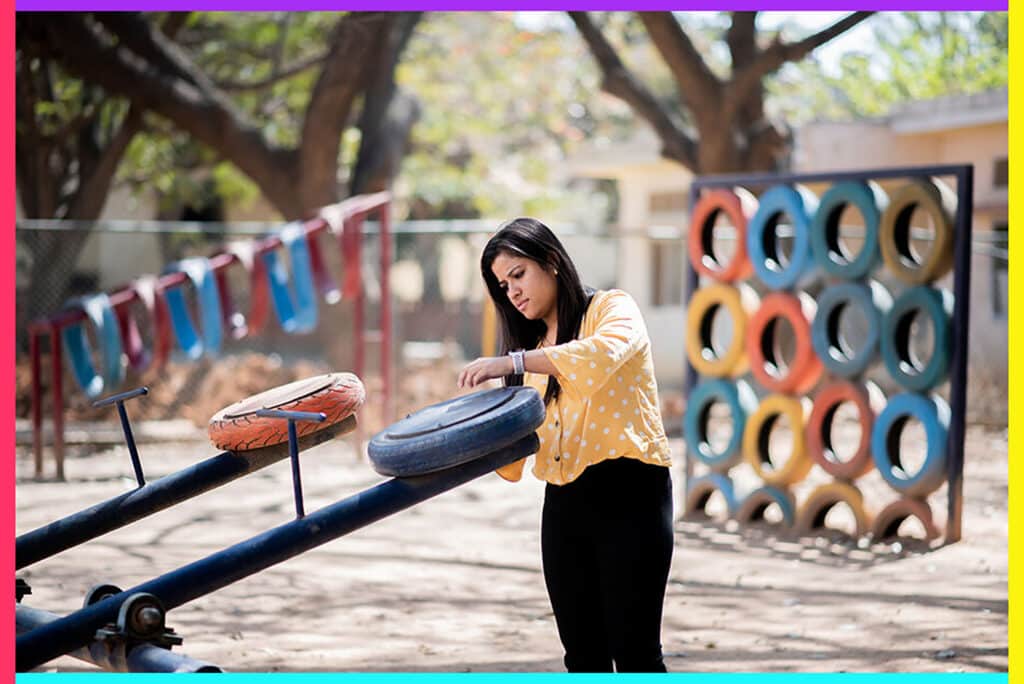 Pooja Rai at a playground her non-profit built in Bengaluru, India