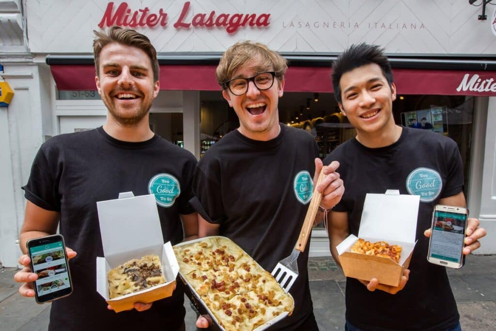 Three Londoners who started Too Good To Go: Chris Wilson, Jamie Crummie, and Jimmy Wu