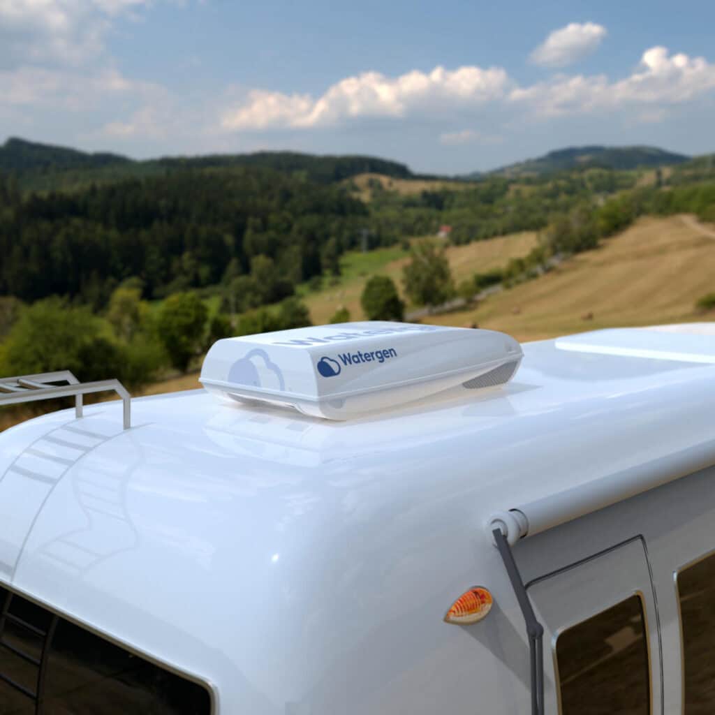 Watergen On Board system integrates with a vehicle's plumbing system so users can access the clean water from the sinks tap.