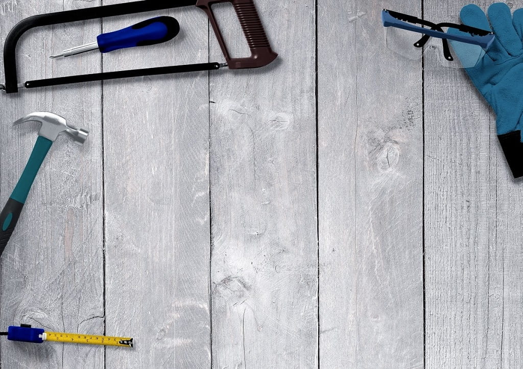Construction remodeling tools on a table