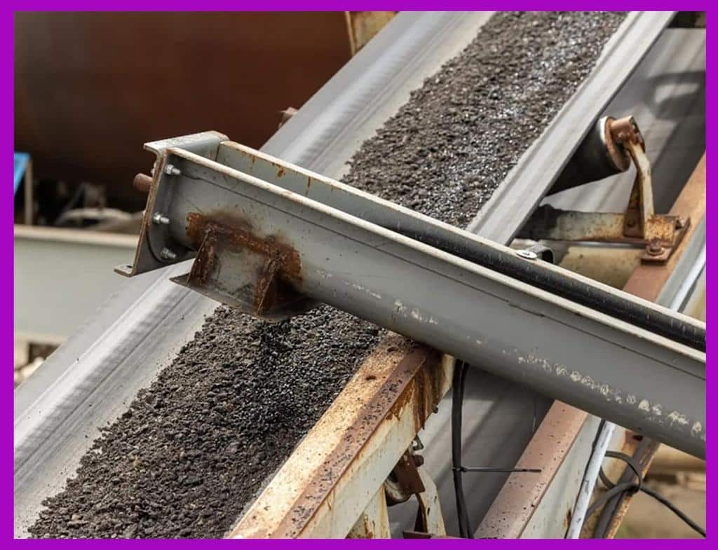 Recycled Toner Pellets are added to an asphalt mix on a feeder belt.