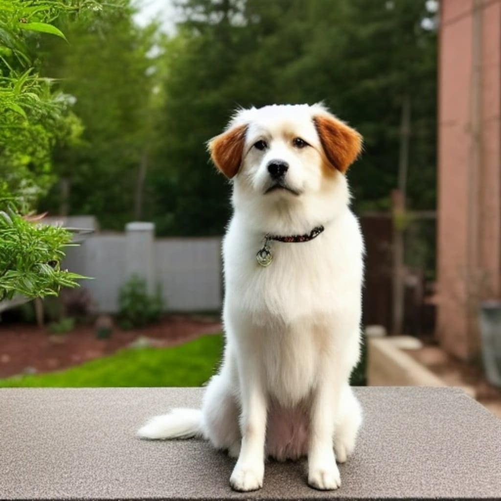dog sitting in backyard