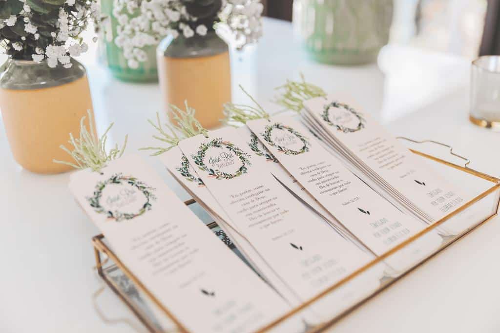 wedding flyers on a table at reception