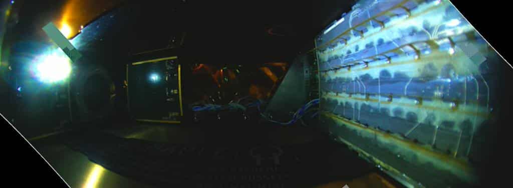 Photo from space of the interior of MAPLE, with the transmission array to the right and the receivers to the left.