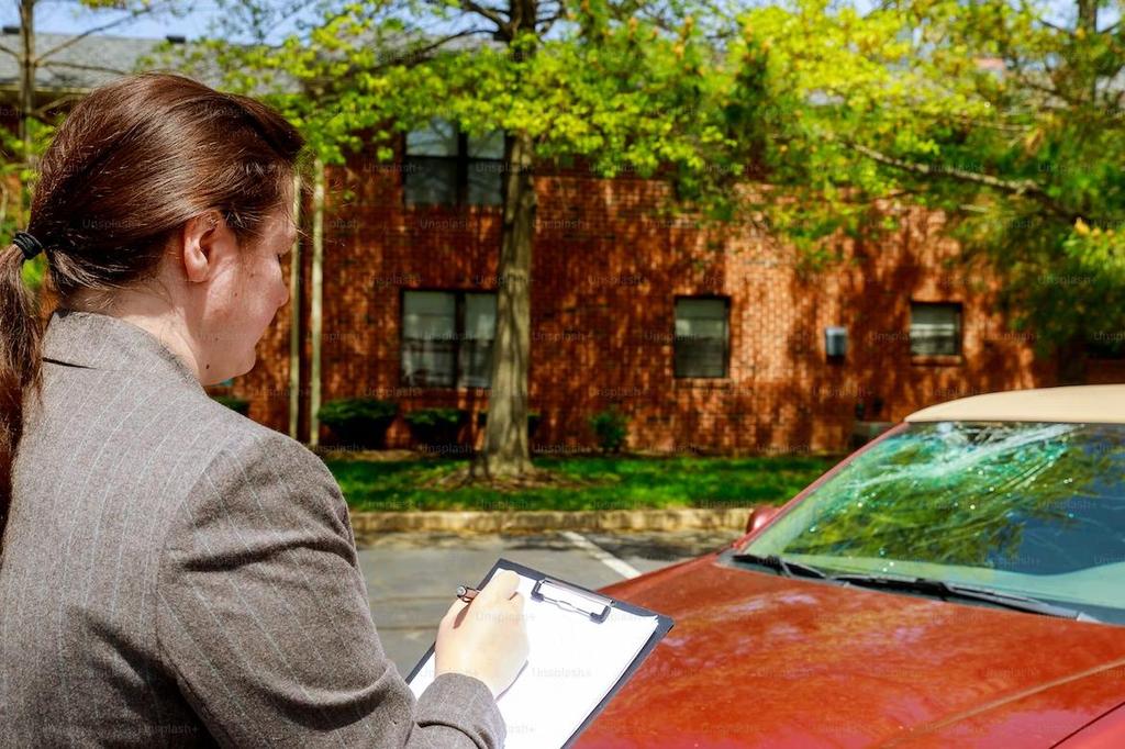 person writing on clipboard after car accident