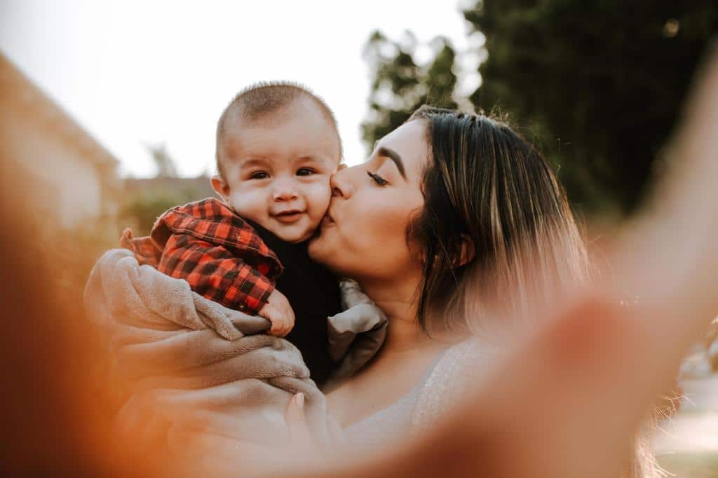 happy mother and infant