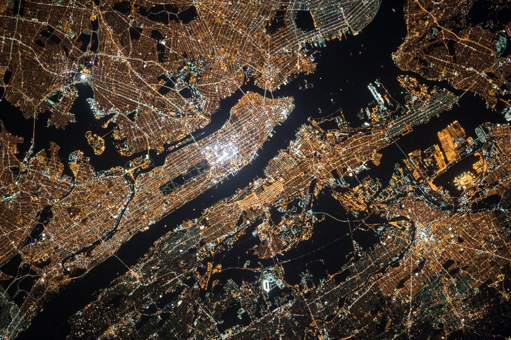 aerial view of NYC metropolitan area at night