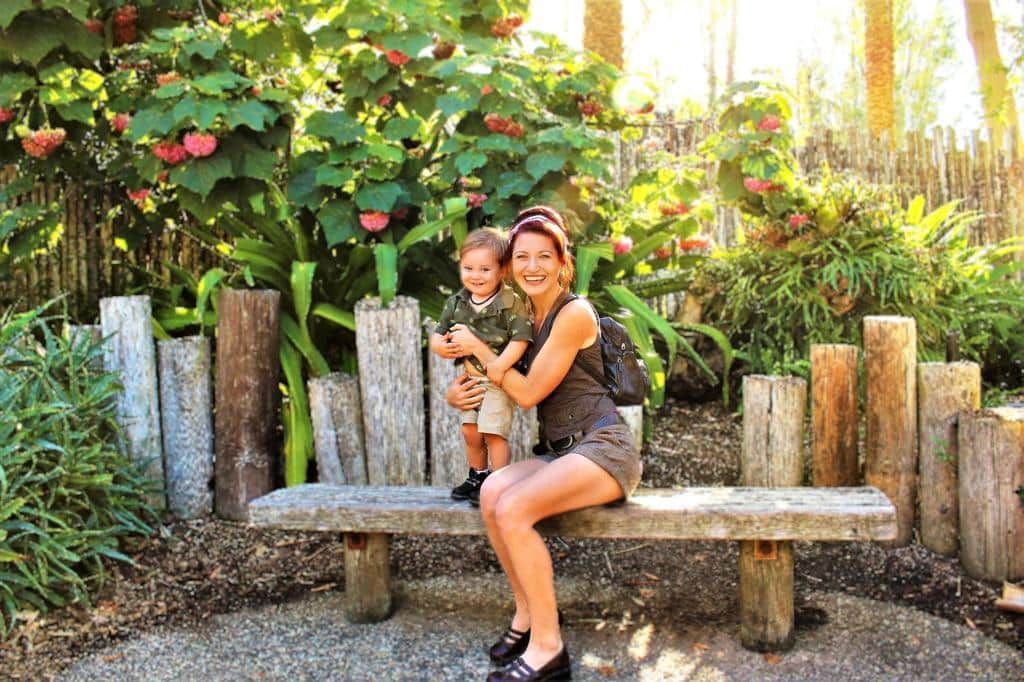 mother and child on a bench outdoors