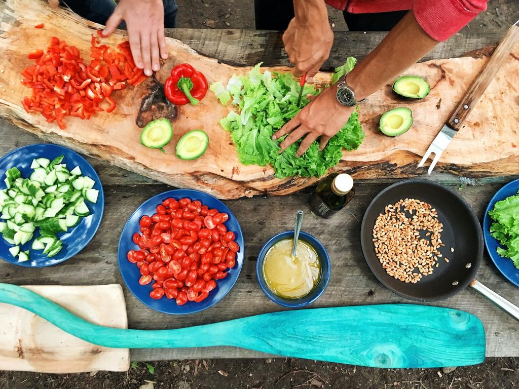 table full of prepped healthy food ingredients