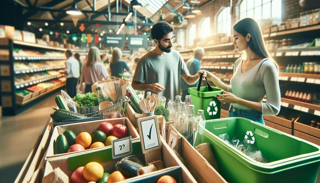 people shopping at an eco-friendly market