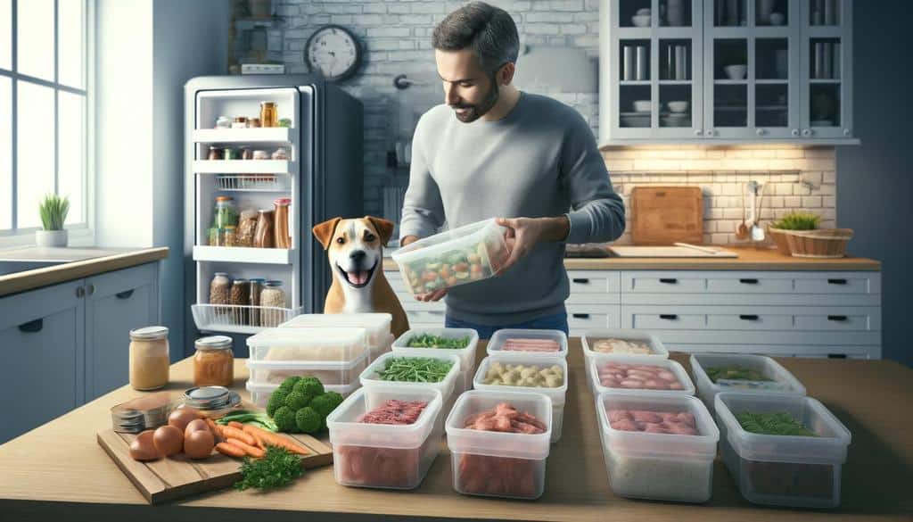 If you're committed to creating a healthy meal plan for your dog, consider preparing large batches of high-protein, low-calorie meals and freezing them.
