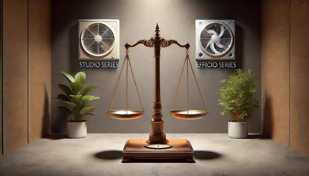 Efficio Series exhaust fans provide superior air movement, making them ideal for larger rooms. Studio Series fans are ideal for smaller to medium-sized areas.