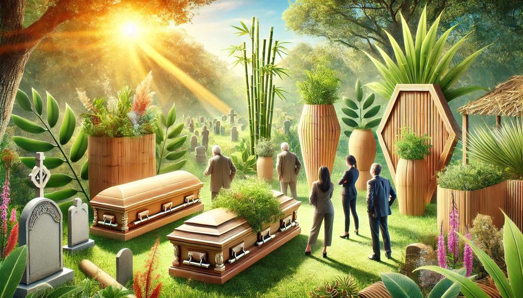 Biodegradable caskets or urns made from natural materials such as bamboo, willow, or even recycled paper offer sustainable choices that minimize environmental impact.