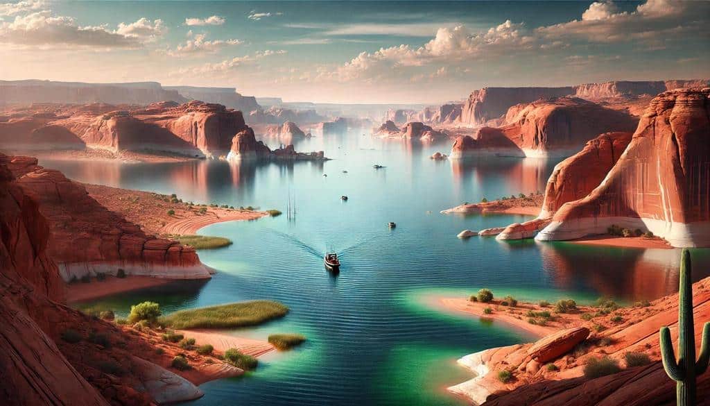 Lake Powell in Arizona offers a premier fishing experience with its clear waters and striking rock formations.