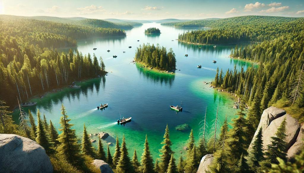 Lake of the Woods in Minnesota stands out as a pristine fishing destination, renowned for its walleye, sturgeon, and northern pike populations.