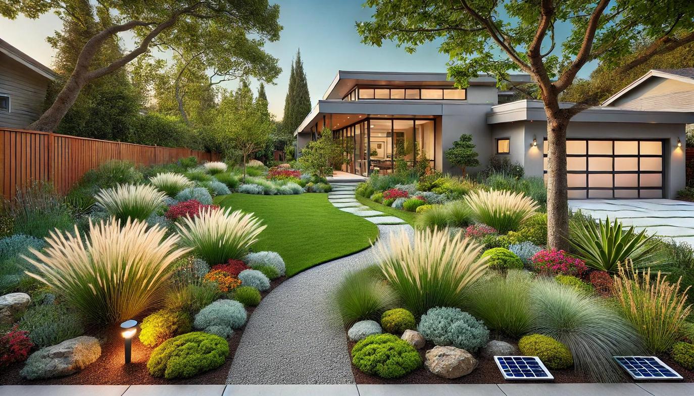 Implementing sustainable landscaping designs beautifies a home’s exterior and creates natural barriers against heat and noise pollution.