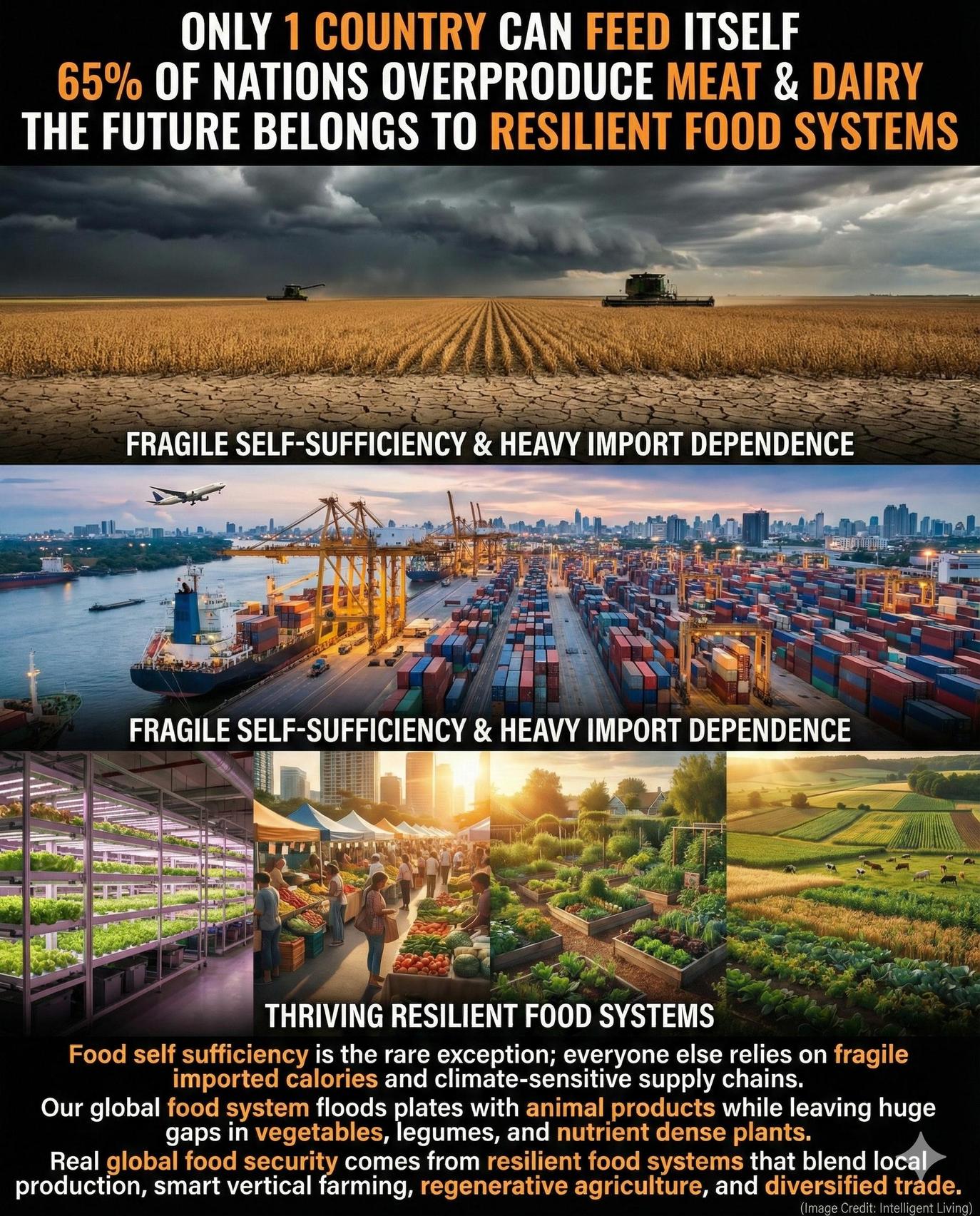 Only one nation, Guyana, produces enough food domestically to meet its population’s full nutritional requirements across all seven key food groups: fruits, vegetables, dairy, meat, fish, legumes, and starchy staples.