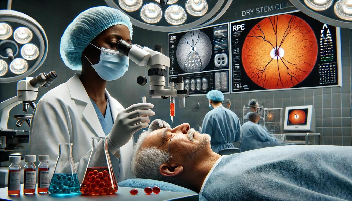 RPESC‑RPE‑4W consists of RPE‑lineage cells grown from adult retinal stem cells isolated from eye‑bank donor tissue.