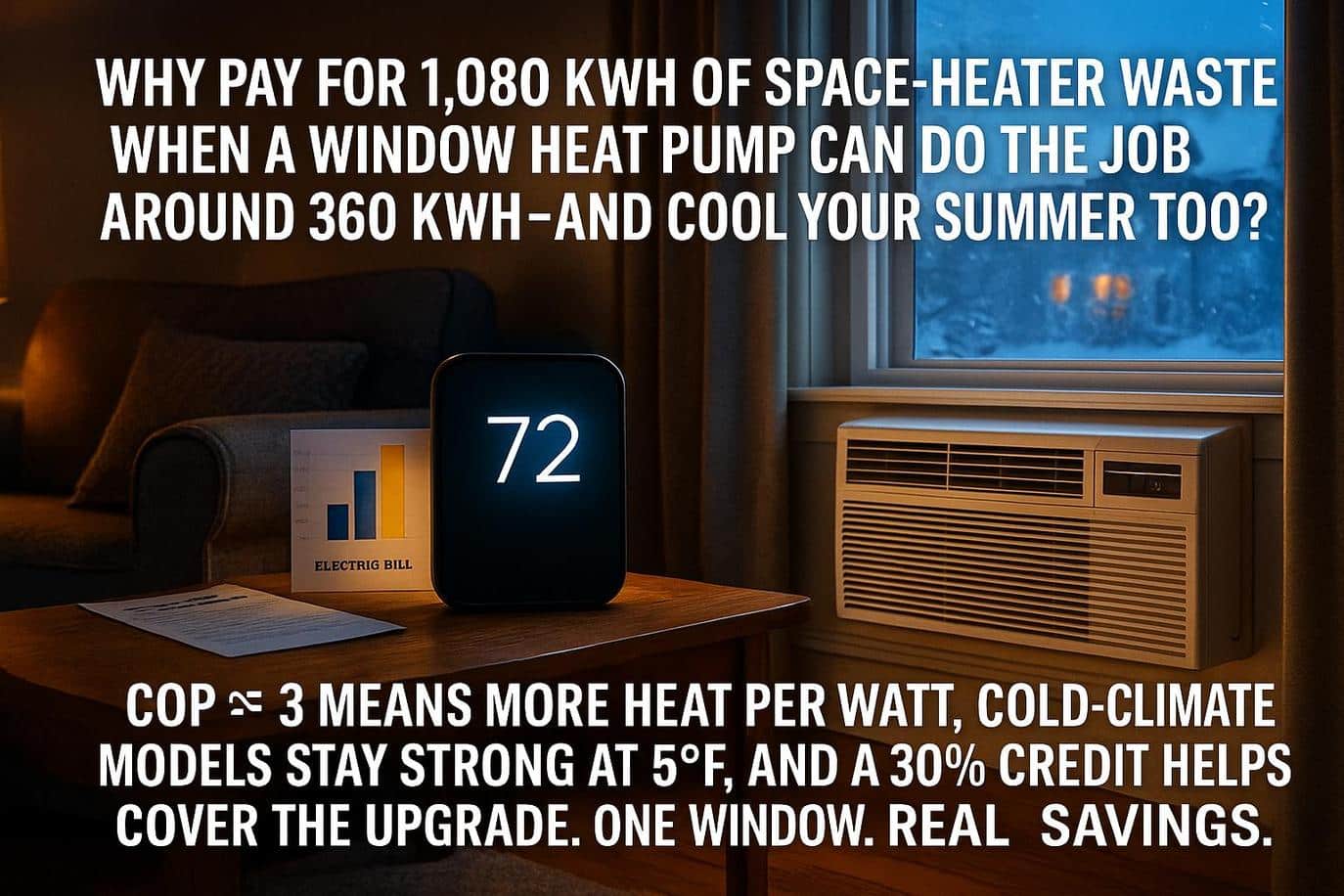 Basic window heat pumps exist at lower prices, but the advanced cold-climate packaged units that combine design, low noise, and cold performance are typically in the $2,800–$3,800 retail range