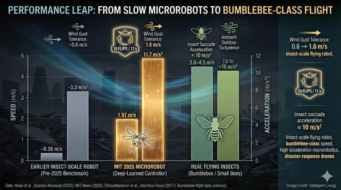 While flying at 1.97 meters per second mirrors the natural cruising speed of real bumblebees, this velocity represents a staggering leap in performance for a machine that weighs barely more than a paperclip