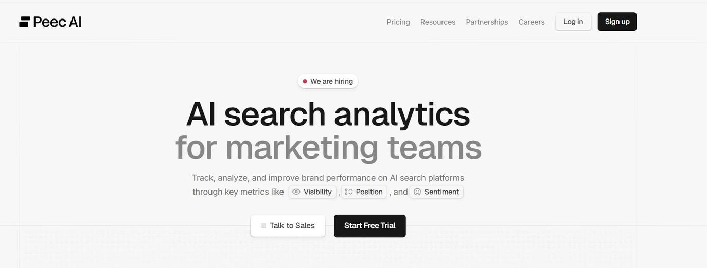 Peec AI provides snapshot-style insights into how startups appear in AI-generated answers