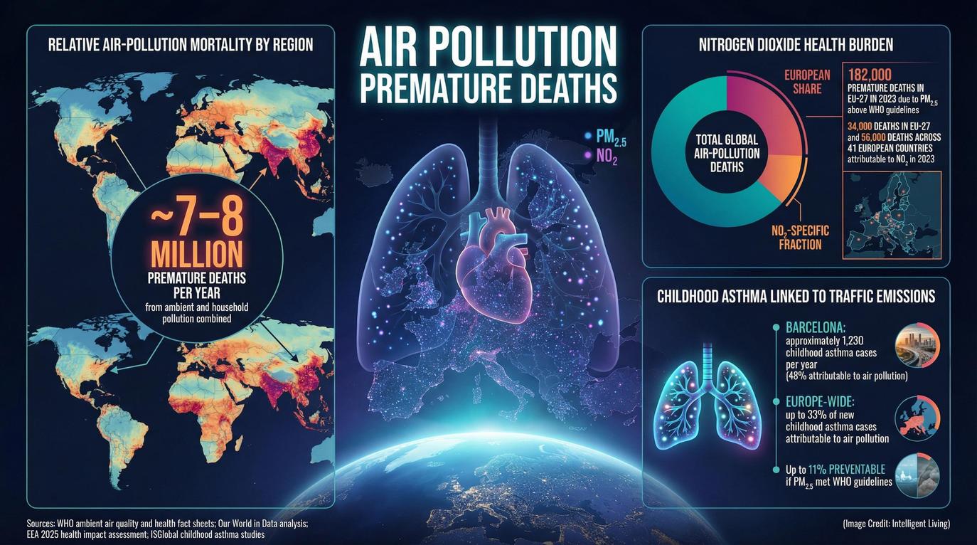 When air and fuel are compressed and ignited in engines, the nitrogen that normally behaves as an inert background gas can react at high temperatures with oxygen to form nitric oxide.