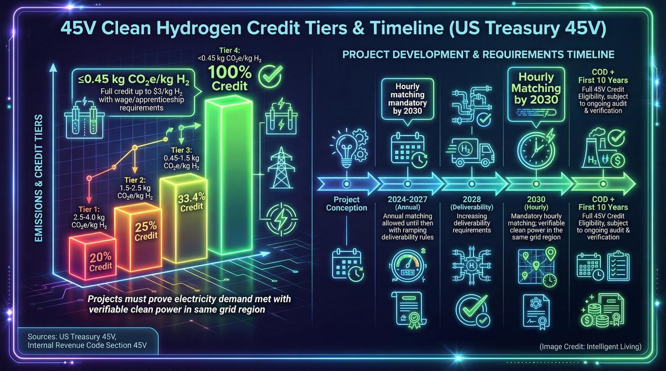 The Texas Green Ammonia Project is not just an engineering story. In the United States, the clean hydrogen production tax credit known as 45V has become a central part of the business case for electrolyzer projects.