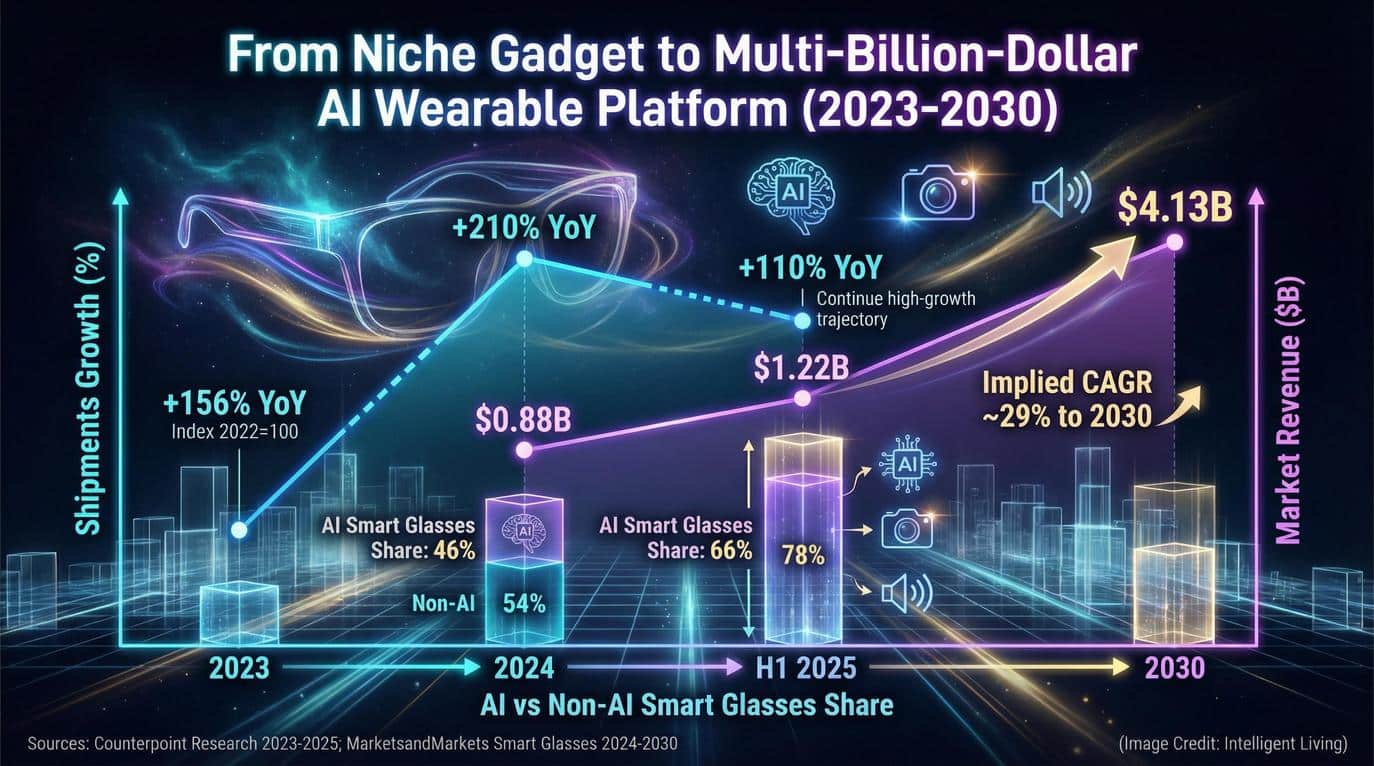 Meta integrates its glasses with Instagram, Facebook, and WhatsApp, reflecting a strategic shift toward AI and smart glasses; Samsung links its wearables with the Galaxy ecosystem; and Snap ties its devices into AR filters and creator tools.