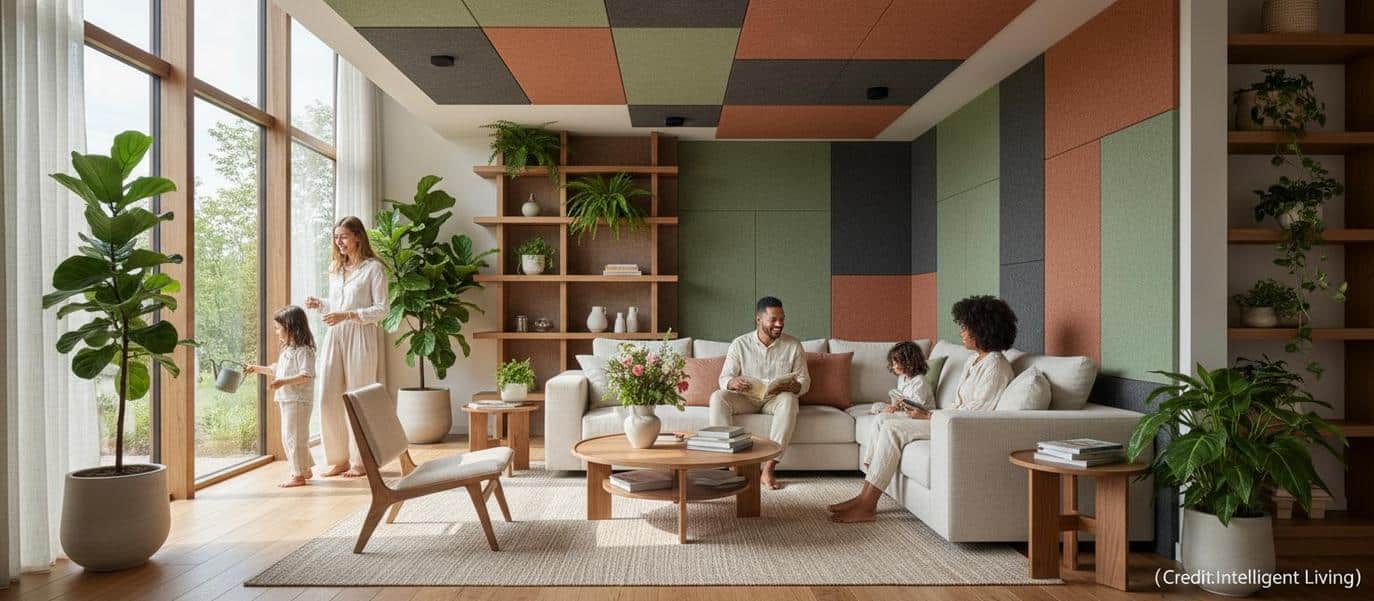 Many modern acoustic panels and ceiling systems are manufactured using recycled materials and low-emission processes.