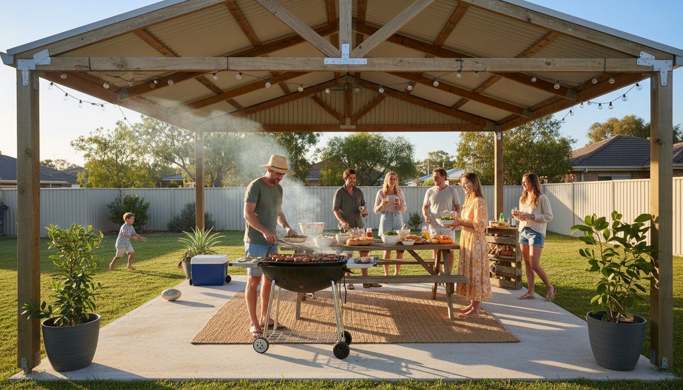 A carport used as a sheltered outdoor entertaining area