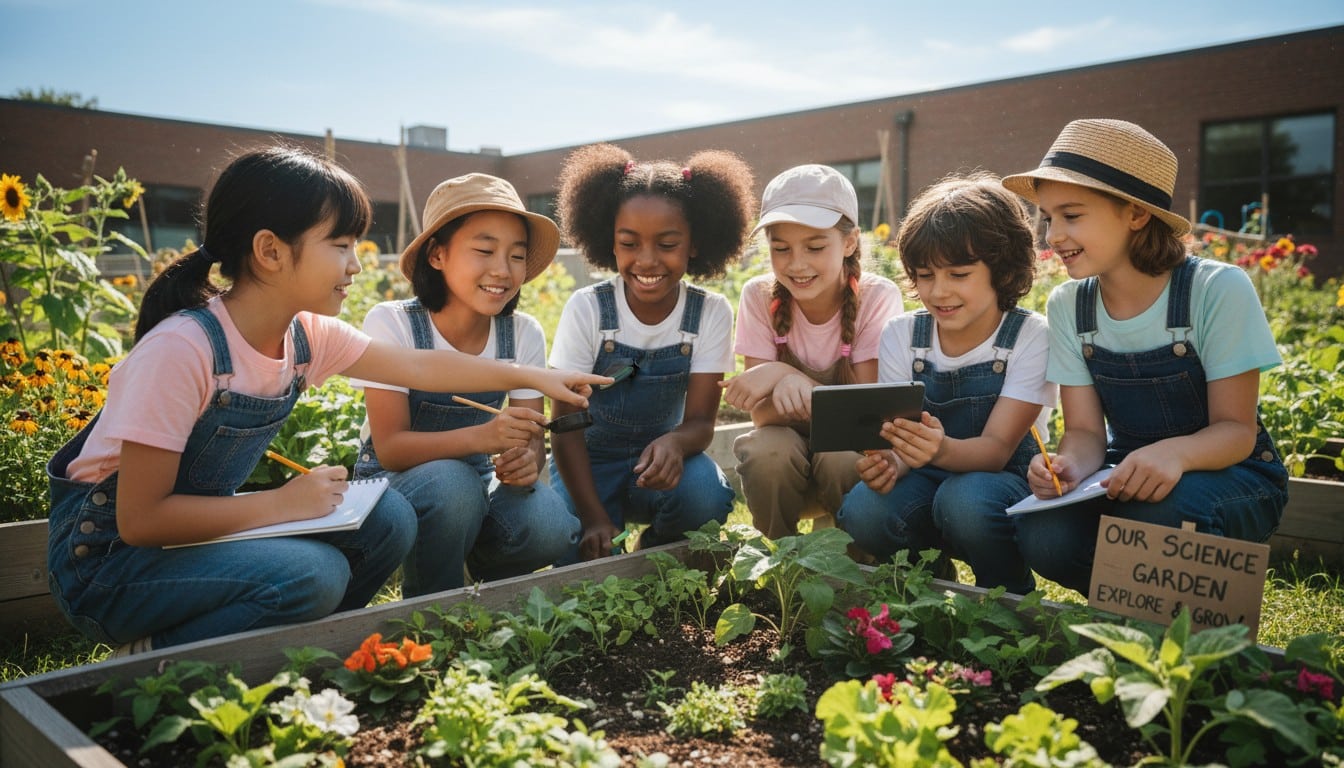 Students participating in a collaborative outdoor science activity.