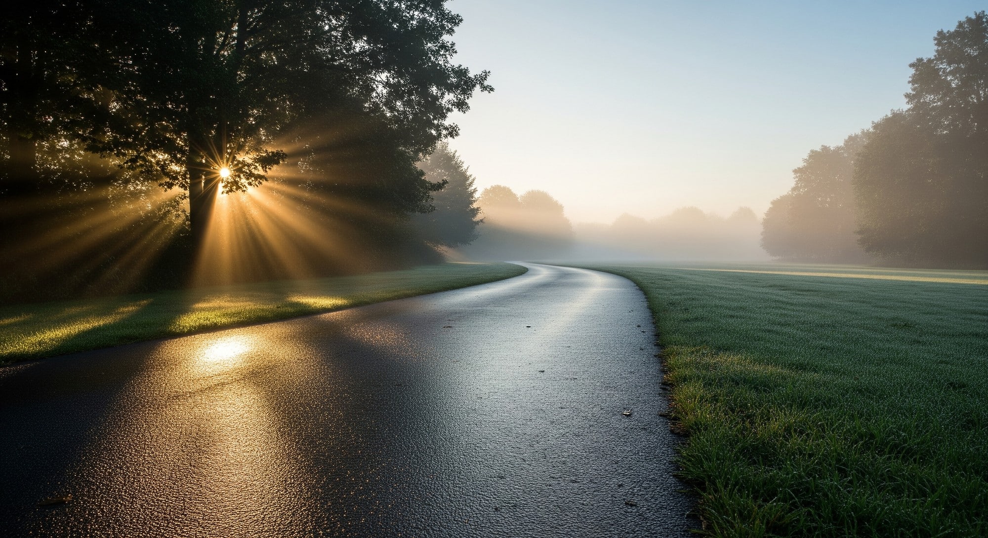 A quiet running path at sunrise representing mental focus.