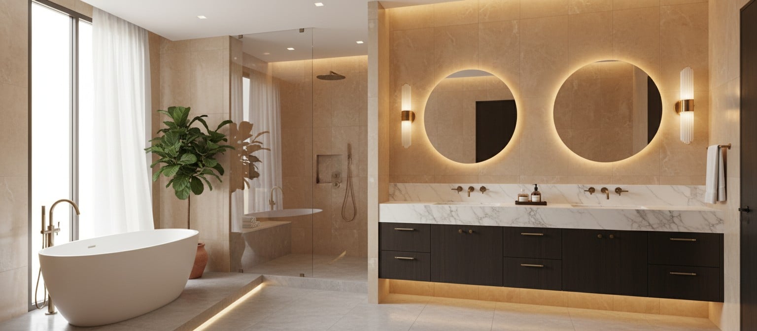 Modern luxury bathroom with double vanity and high-end finishes