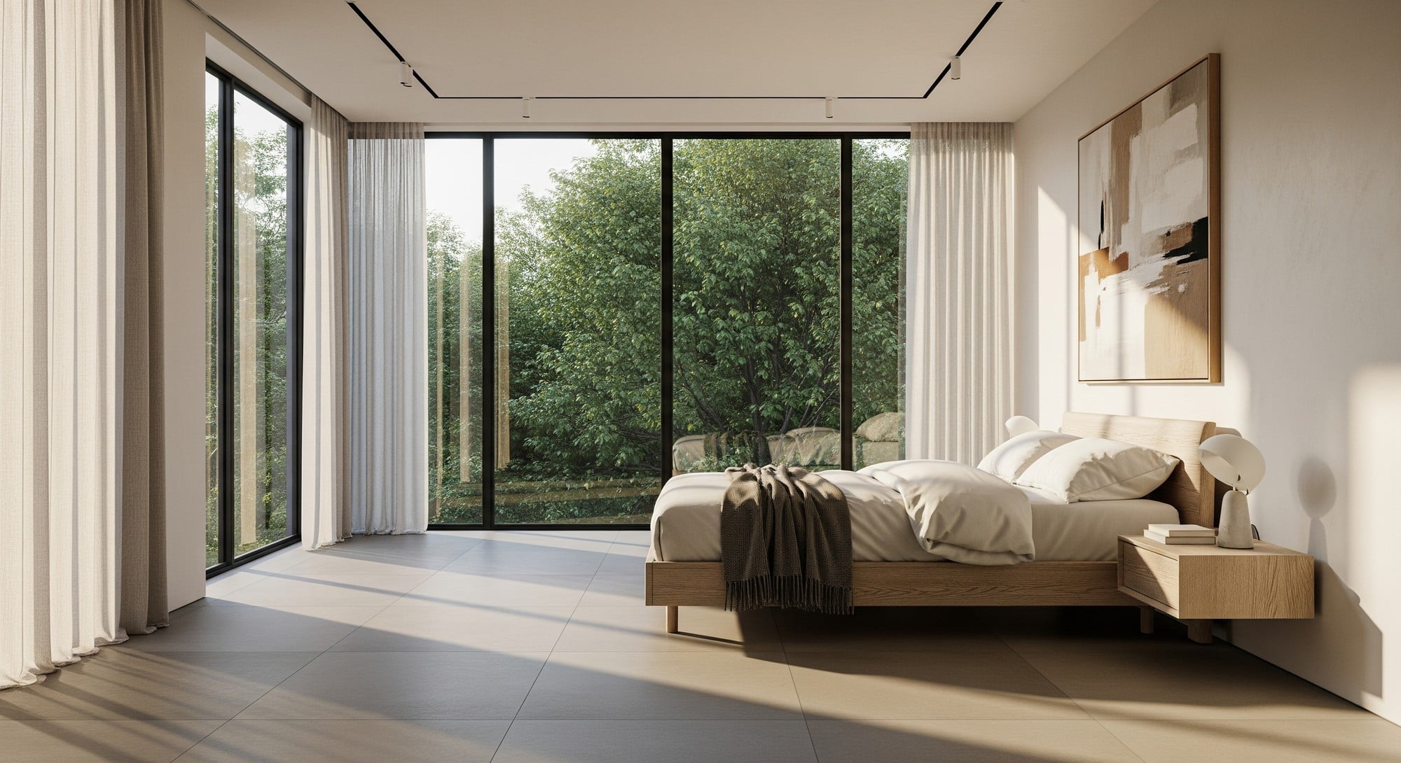Clean and serene bedroom environment with radiant heating